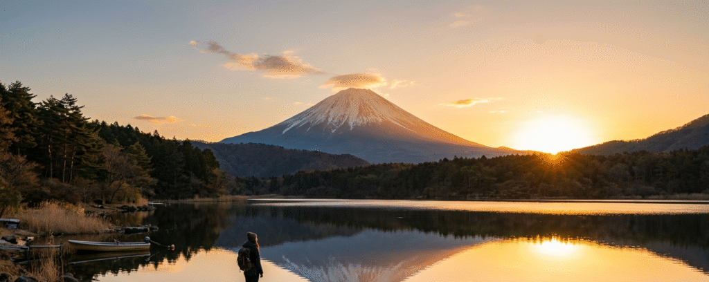 Mount Fuji reflected in Lake Yamanaka Japan