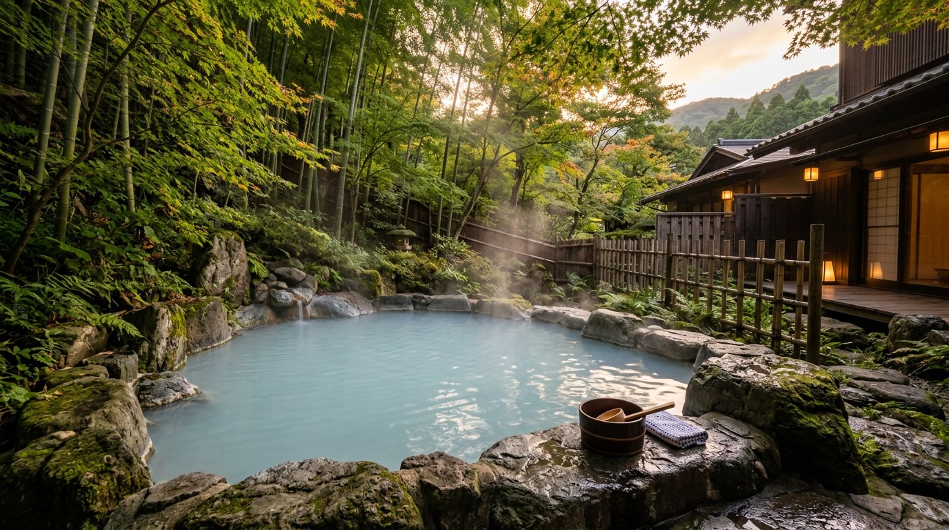 Traditional outdoor onsen hot spring Hakone