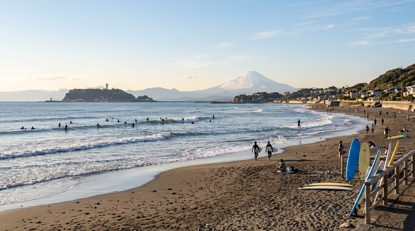 Shichirigahama beach with Mount Fuji Kamakura